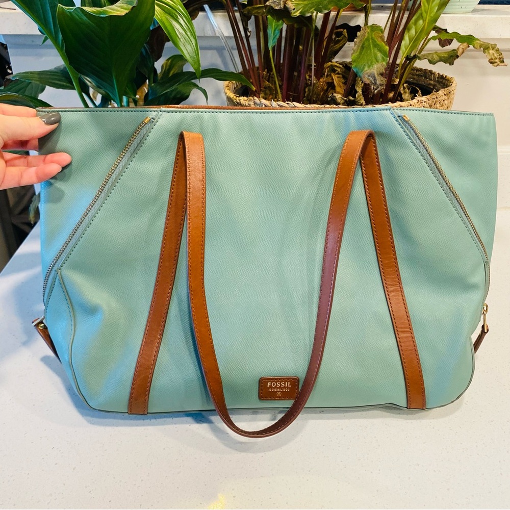 Fossil Women's Blue and Brown Tote Bag